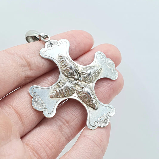 Antique Victorian Solid Silver Cruciform Pendant Large Maltese Cross Crucifix Necklace Religious Big Large Mens Womens Jewelry Jewellery