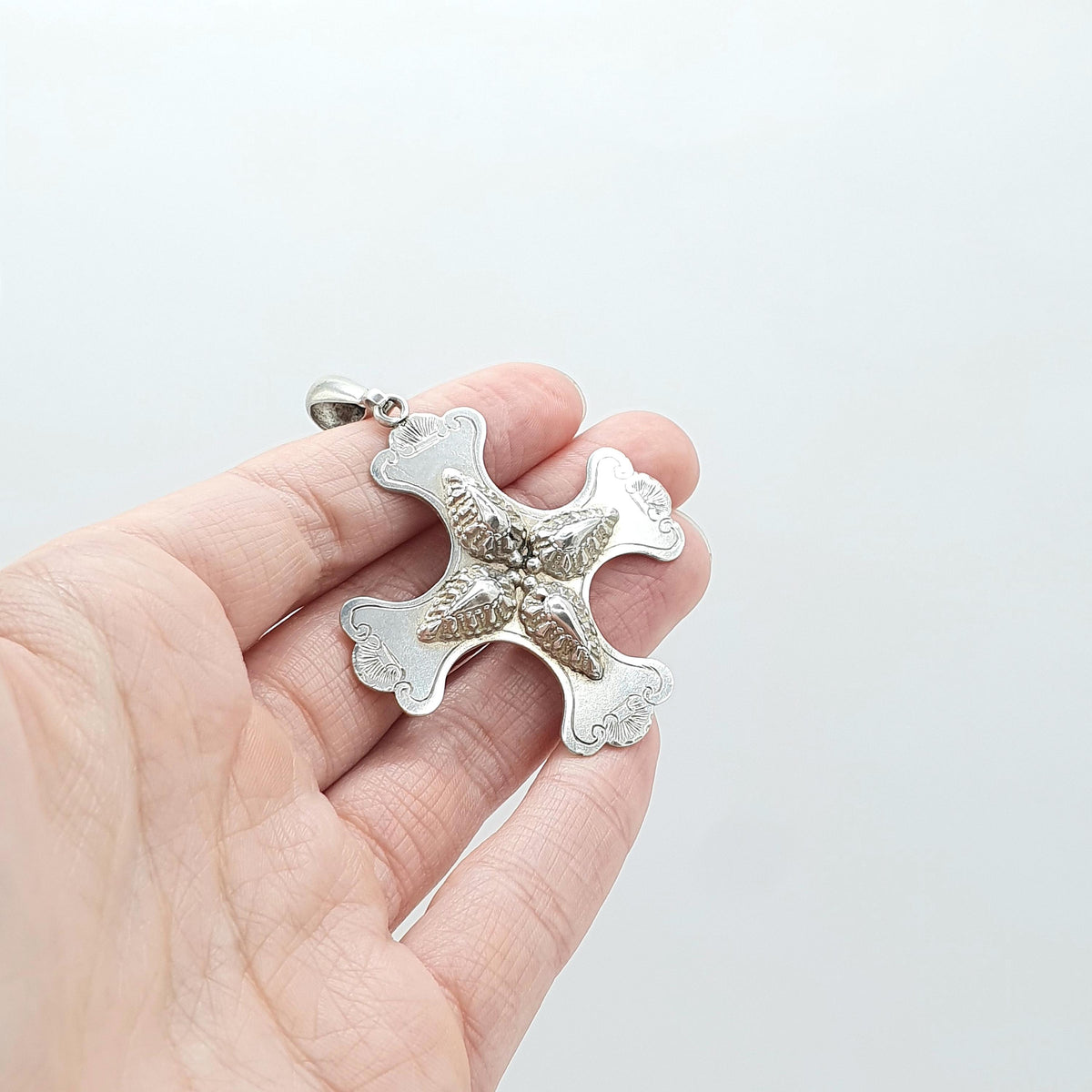 Antique Victorian Solid Silver Cruciform Pendant Large Maltese Cross Crucifix Necklace Religious Big Large Mens Womens Jewelry Jewellery