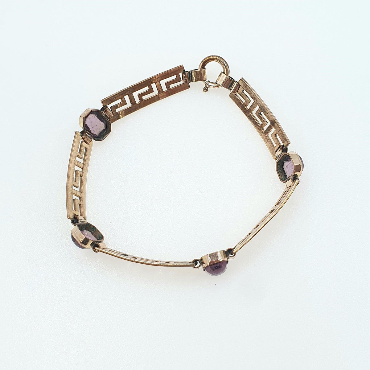 Antique Victorian Rolled Gold Amethyst Paste Bracelet Greek Key Pattern Gold Filled 9.52g 18.5cm Vintage Jewelry Jewellery Womens