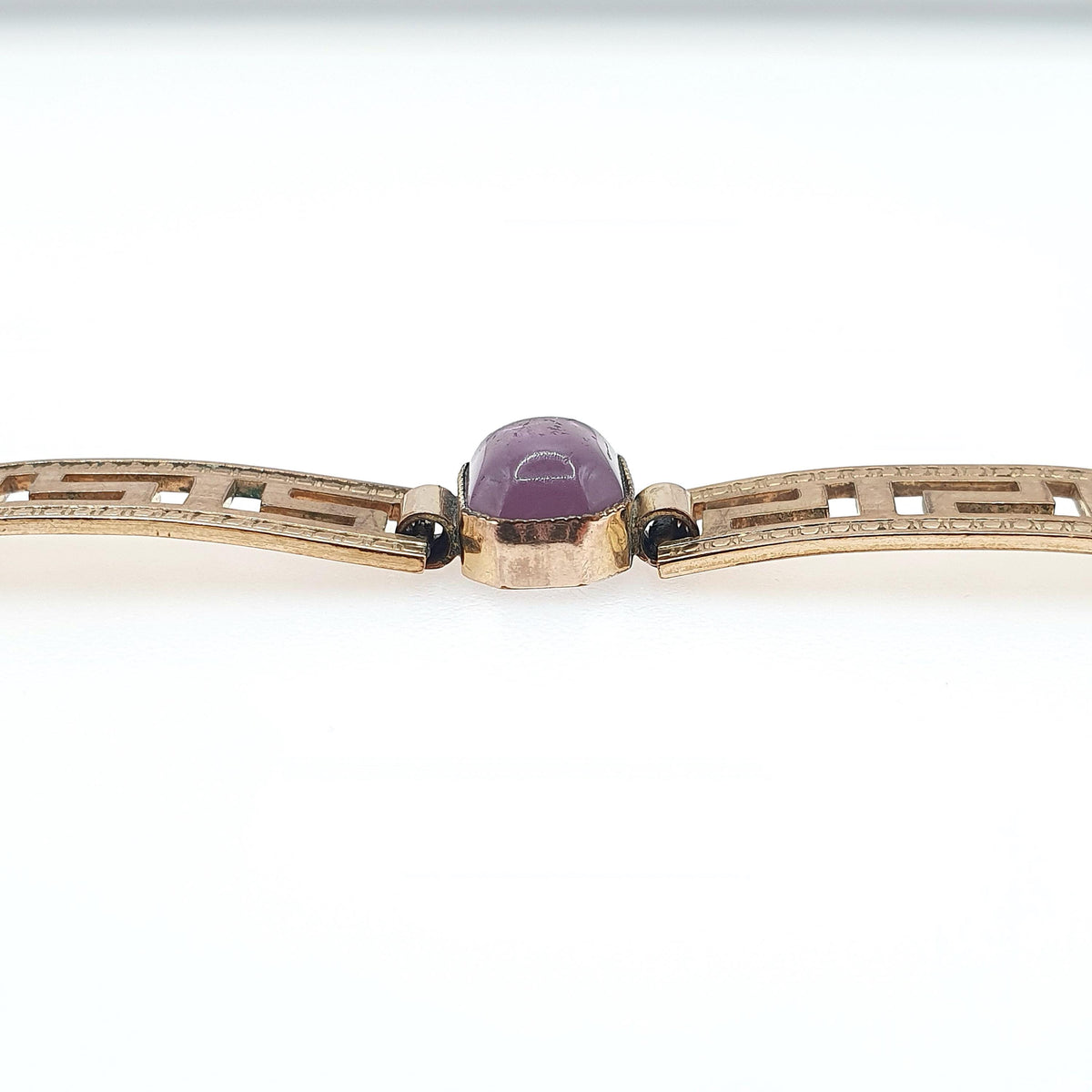 Antique Victorian Rolled Gold Amethyst Paste Bracelet Greek Key Pattern Gold Filled 9.52g 18.5cm Vintage Jewelry Jewellery Womens