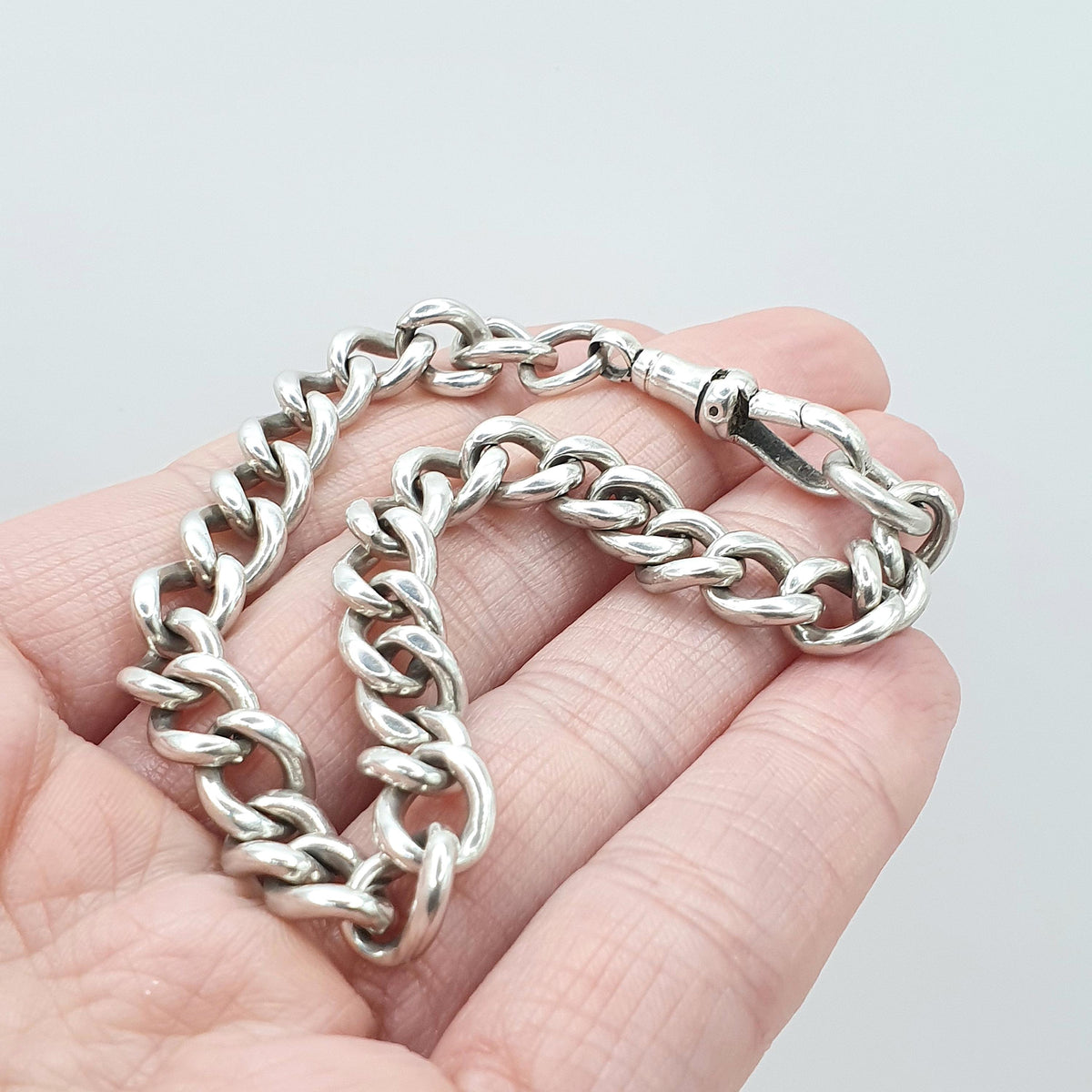 Antique Sterling Silver Albert Chain Bracelet Curb Link Dog Clip 1913 Hallmark 22.58g 21cm Vintage Womens Mens Unisex Jewellery Jewelry