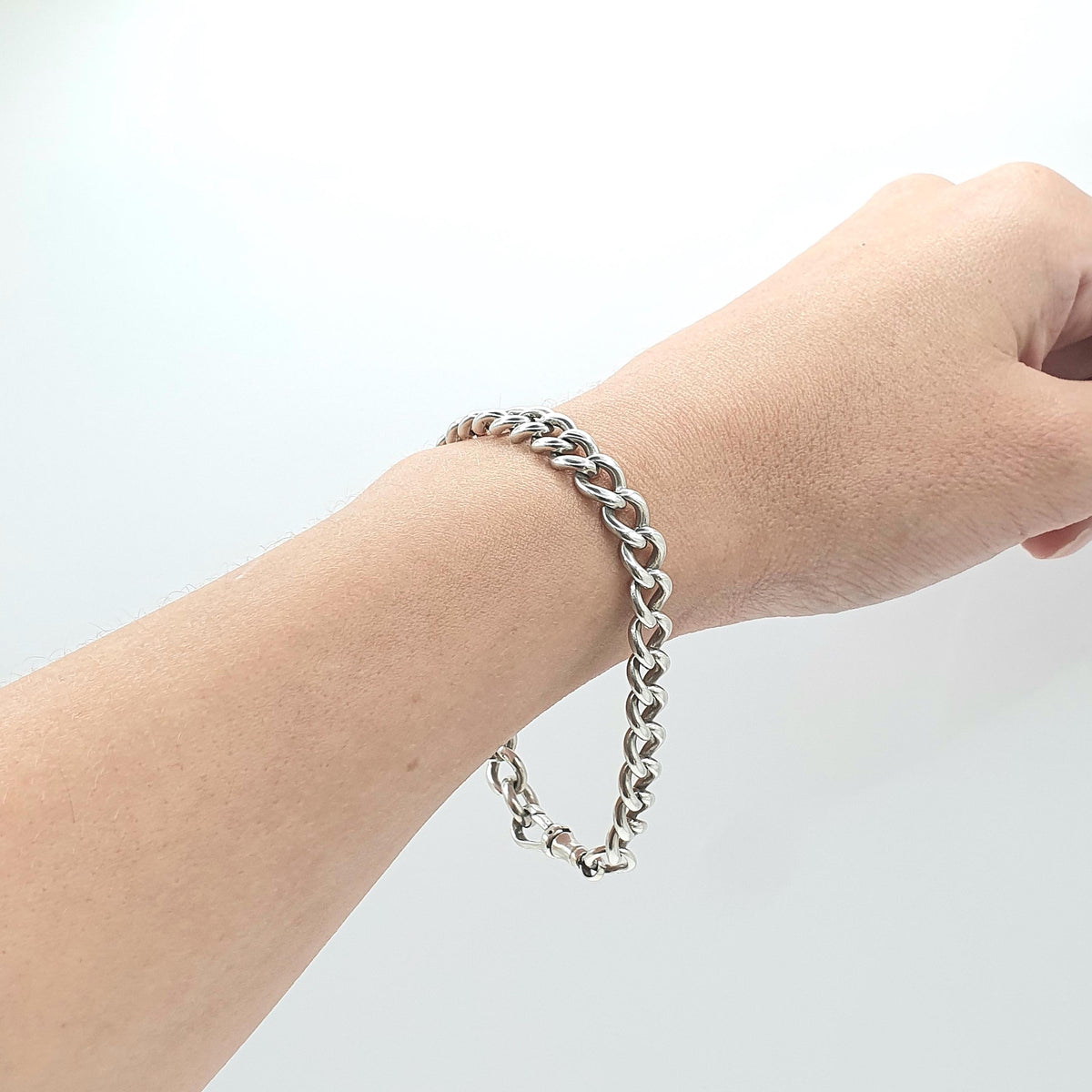 Antique Sterling Silver Albert Chain Bracelet Curb Link Dog Clip 1913 Hallmark 22.58g 21cm Vintage Womens Mens Unisex Jewellery Jewelry