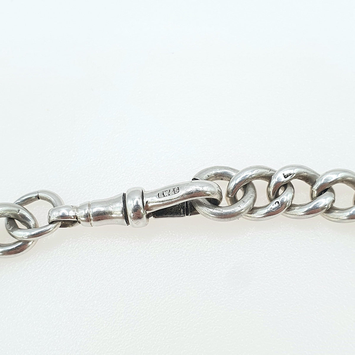 Antique Sterling Silver Albert Chain Bracelet Curb Link Dog Clip 1913 Hallmark 22.58g 21cm Vintage Womens Mens Unisex Jewellery Jewelry