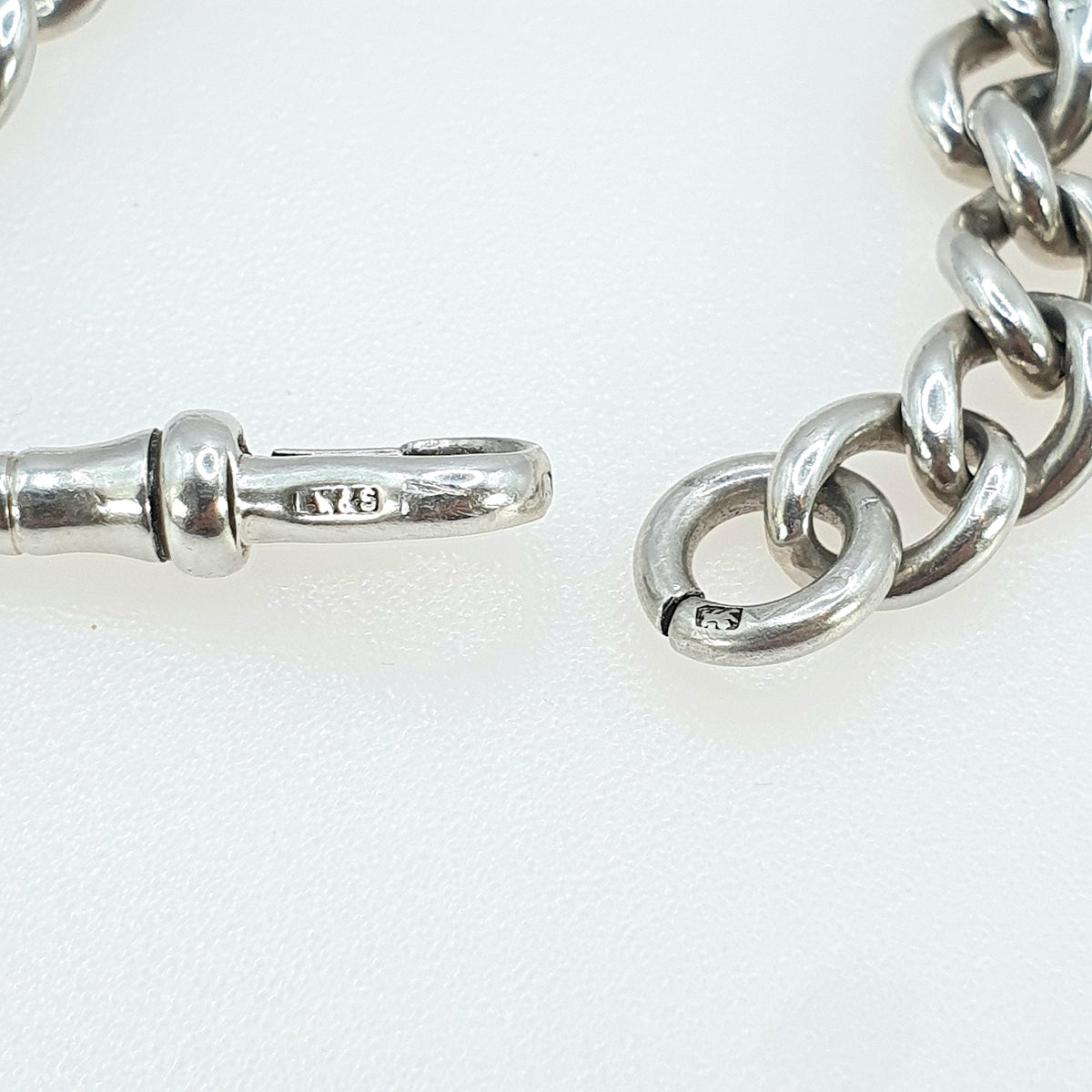 Antique Sterling Silver Albert Chain Bracelet Curb Link Dog Clip 1913 Hallmark 22.58g 21cm Vintage Womens Mens Unisex Jewellery Jewelry