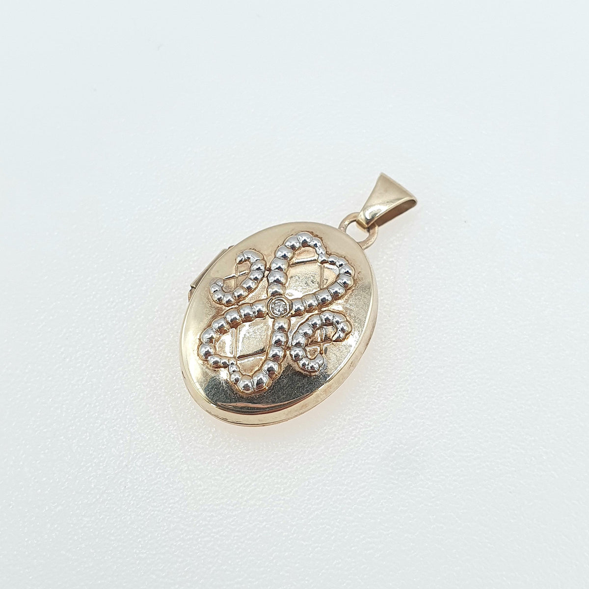 Vintage 9ct Gold Diamond Locket Double Heart White Gold Highlight Oval Gemstone Centre Necklace Photo Picture Pendant Jewelry Jewellery