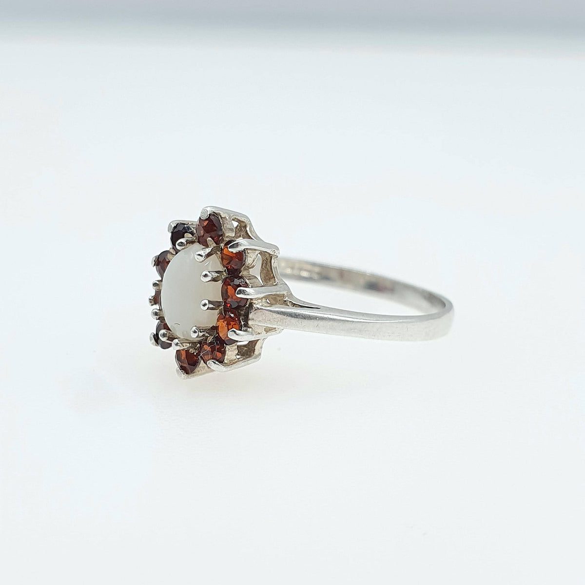 Vintage Sterling Silver Garnet & Opal Ring Cluster Halo Genuine Gemstone Womens Girls Jewelry Jewellery UK L US 5.75