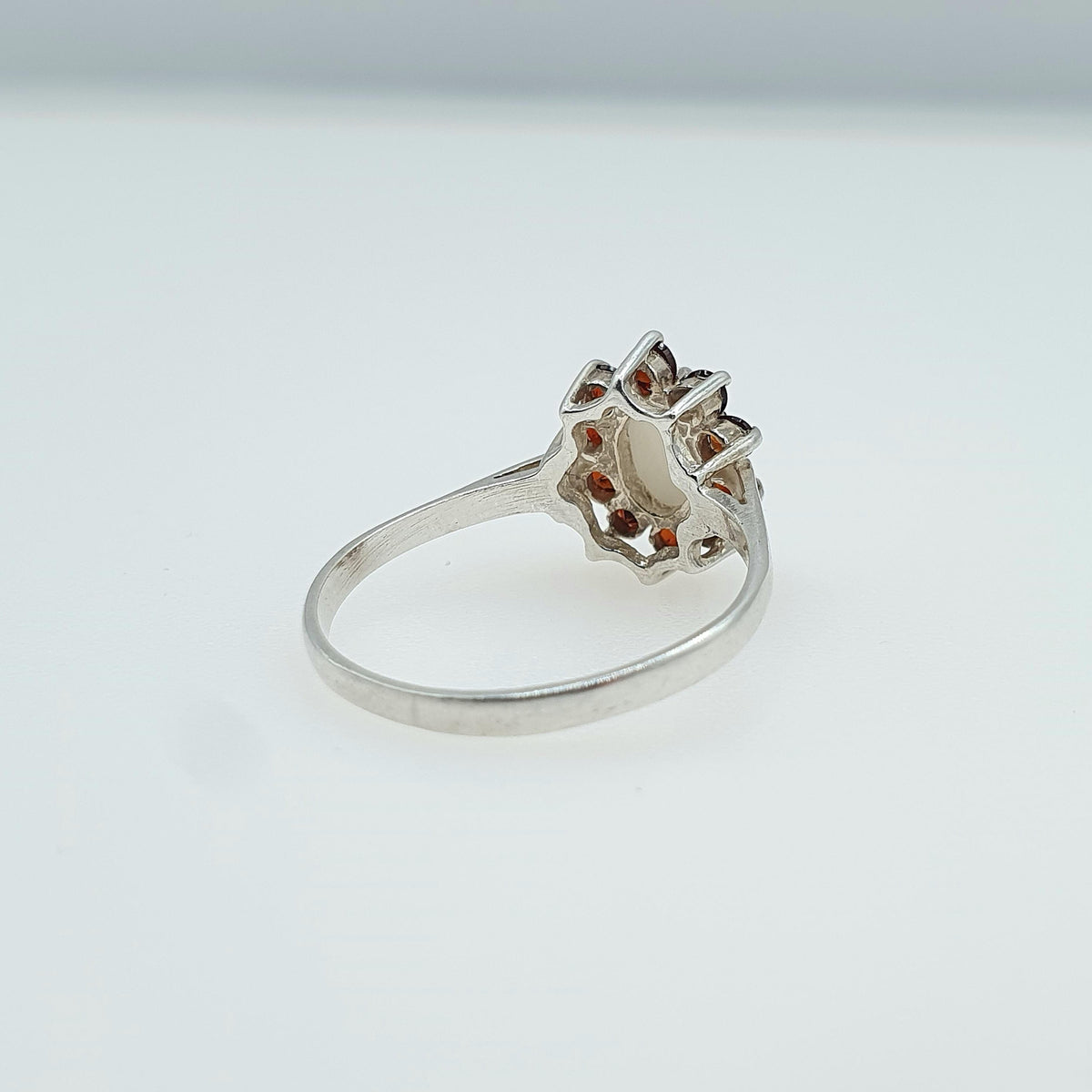 Vintage Sterling Silver Garnet & Opal Ring Cluster Halo Genuine Gemstone Womens Girls Jewelry Jewellery UK L US 5.75