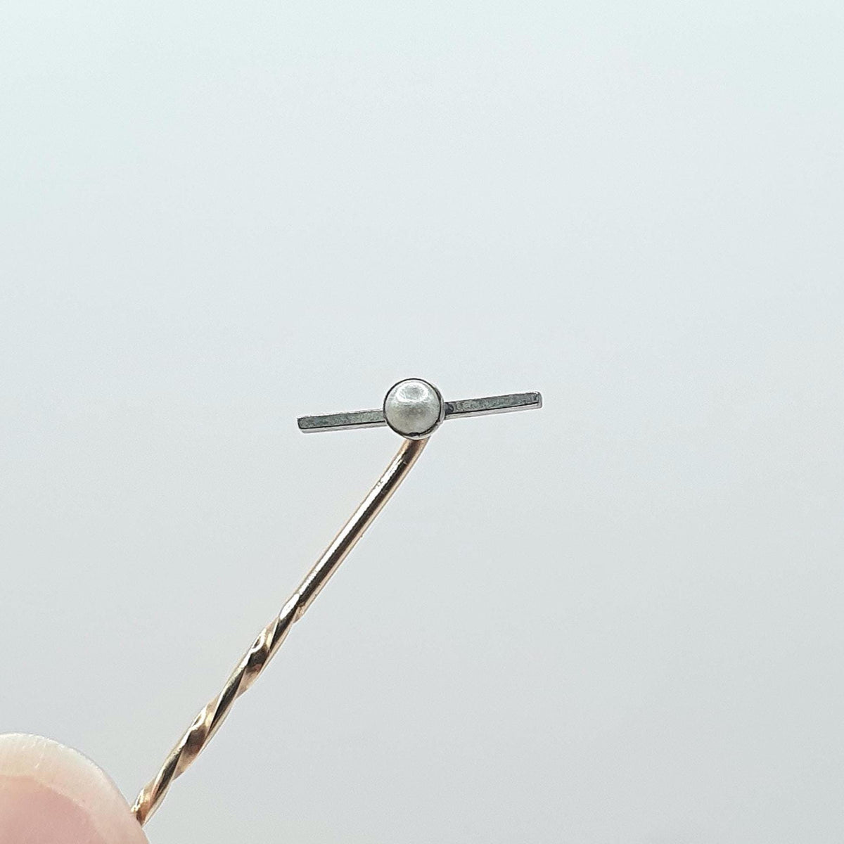 Antique Rolled Gold Pearl Stick Pin Propellor Shape Art Deco White Gold Head Gold Filled Mens Gents Jewelry Jewellery Old Vintage
