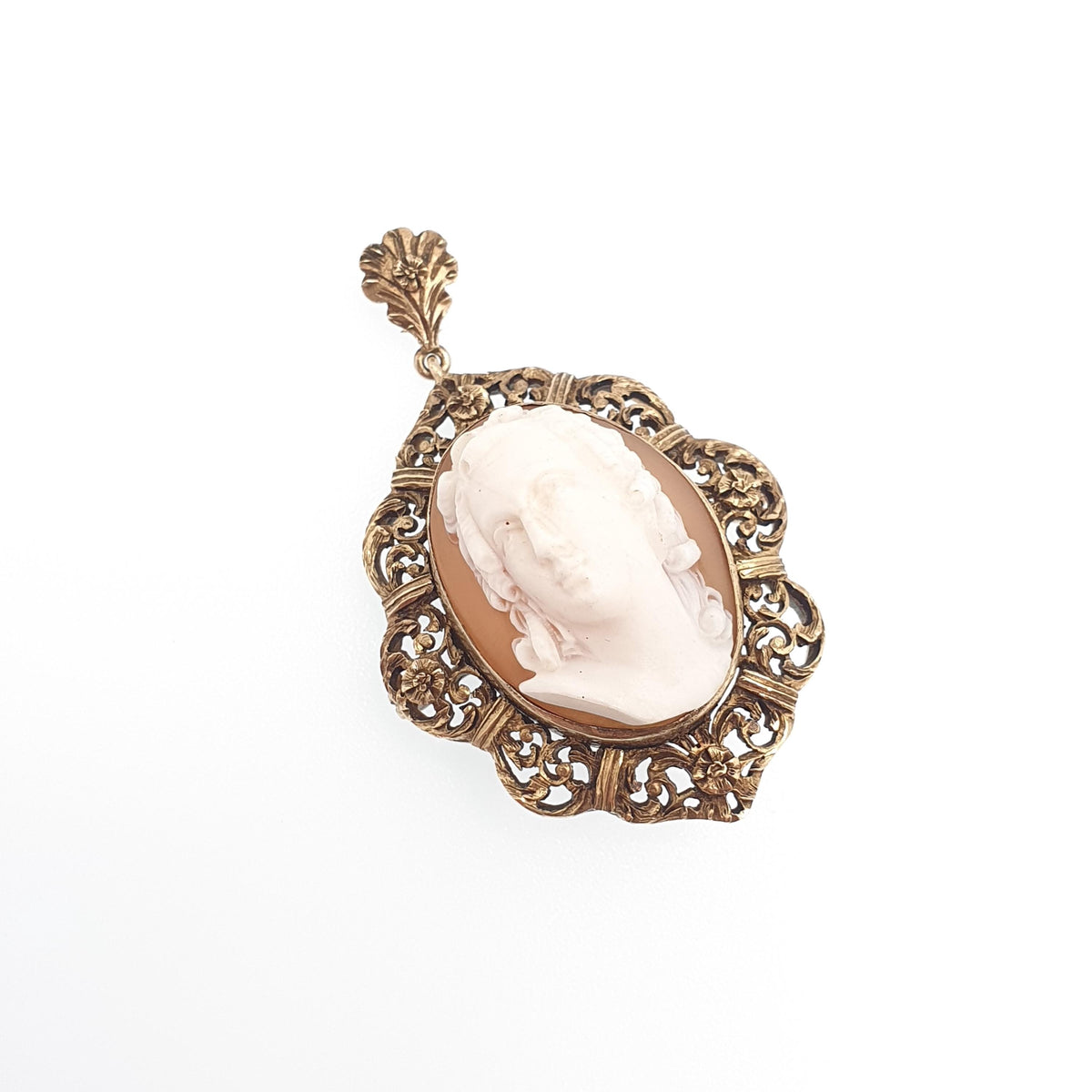Antique Victorian Solid Silver Cameo Pendant Brooch Gold Vermeil High Relief Shell Hand Carved Necklace Large Big Vintage Jewelry Jewellery