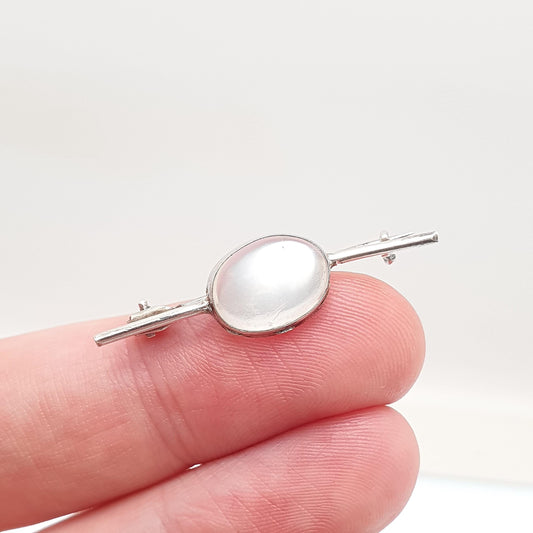 Antique Moonstone Sterling Silver Brooch Victorian Solitaire Ova Cut Bar Pin Cabochon Blue Adularescence Womens Jewelry Jewellery