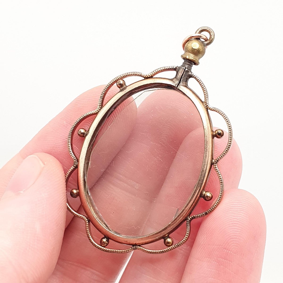 Antique Rose Rolled Gold Locket Picture Pendant Gold Filled Double Sided Large Oval Necklace Photo Vintage