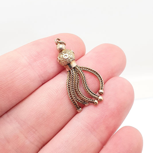 Antique 9ct Gold Tassel Fob Victorian Necklace Pendant Solid 9k 9kt Yellow Charm 1800s Genuine Albert Albertina Vintage