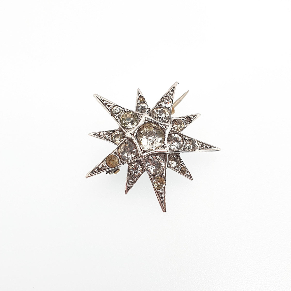Antique Solid Silver Diamond Paste Star Brooch Victorian Sparkly Pin Celestial Jewelry Jewellery Vintage Starry Night