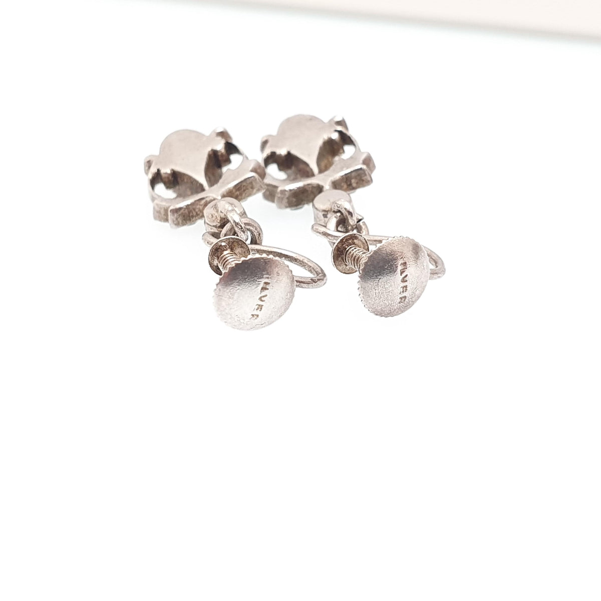 Antique Victorian Solid Silver Diamond Paste Earrings Pear Cut 1800s Screw Back Art Nouveau Sparkly Vintage Jewelry Jewellery