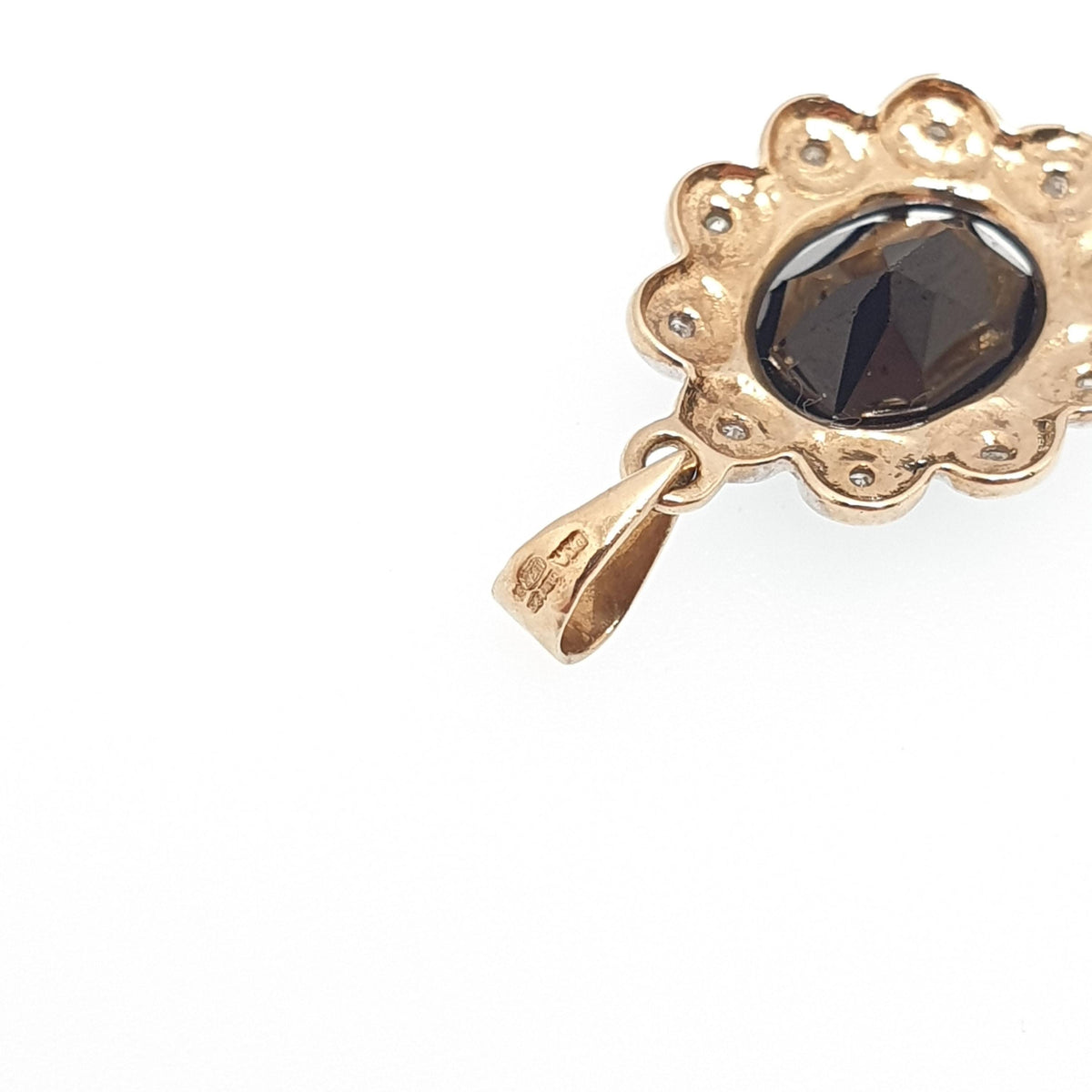 Vintage 9ct Gold Onyx & Diamond Necklace Pendant Solid 9k 375 Cluster Halo Black Oval Cut Women Jewelry Jewellery