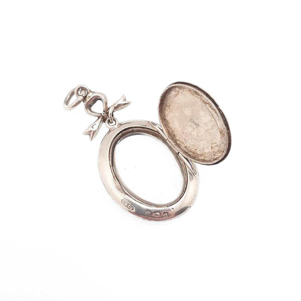 Antique Sterling Silver Diamond Paste Locket Pendant Edwardian 1903 Necklace Picture Photo Bow Oval Womens Vintage Jewelry