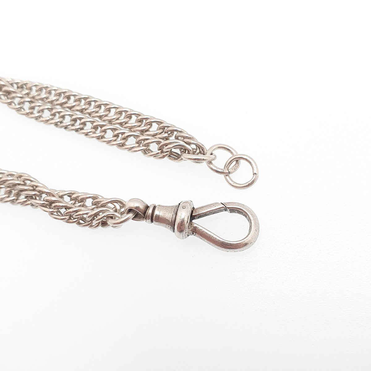 Antique Victorian Sterling Silver Albert Chain T Bar Necklace Double Curb Link Dog Clip 39cm 15.3" 30.73g Vintage Jewelry Womens