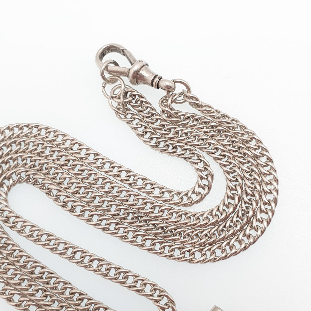 Antique Victorian Sterling Silver Albert Chain T Bar Necklace Double Curb Link Dog Clip 39cm 15.3" 30.73g Vintage Jewelry Womens