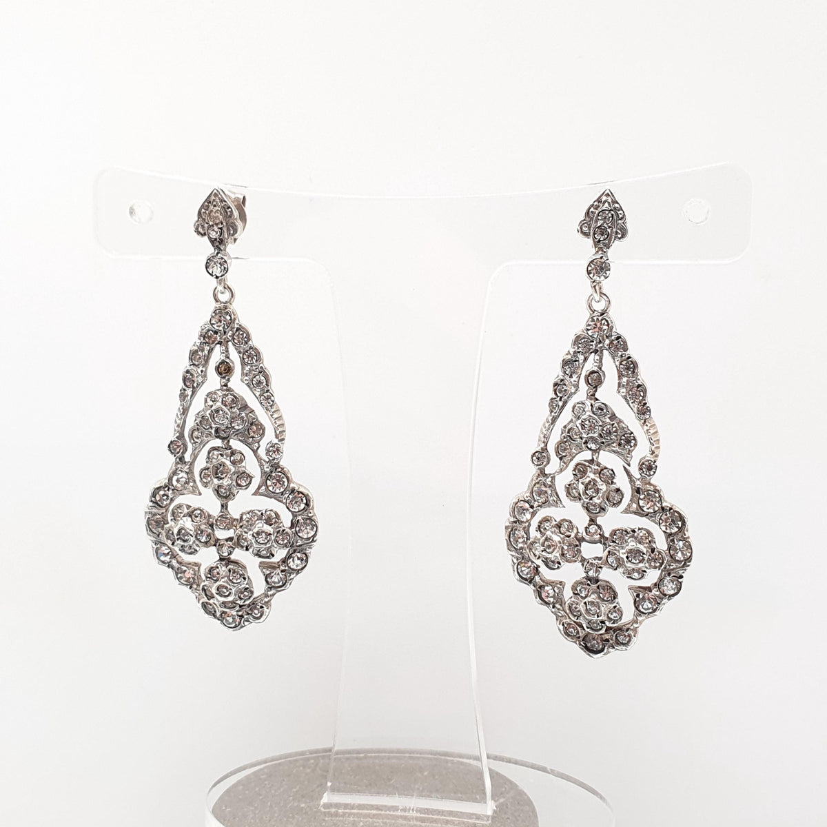 Antique Victorian Solid Silver Diamond Paste Earrings Stud Large Big Dangling Drop Chandelier Art Nouveau Vintage Jewelry Jewellery