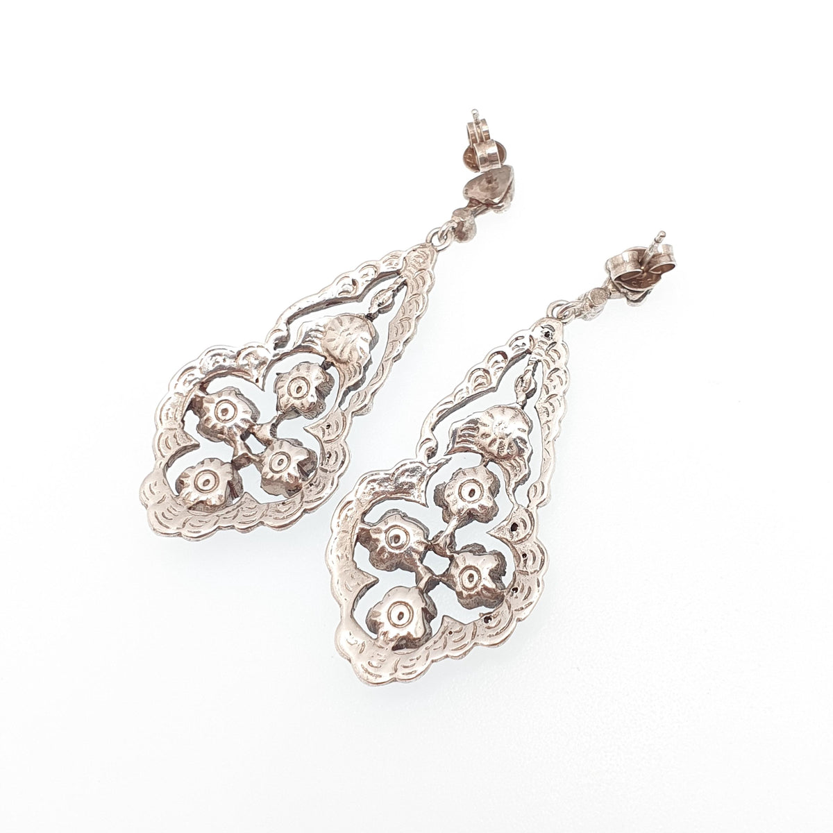 Antique Victorian Solid Silver Diamond Paste Earrings Stud Large Big Dangling Drop Chandelier Art Nouveau Vintage Jewelry Jewellery