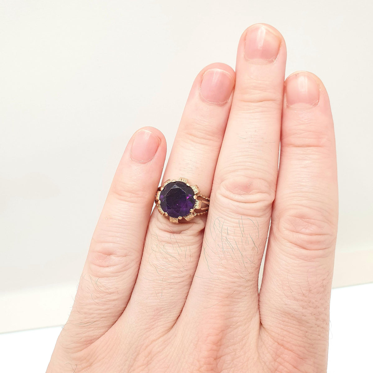Vintage 9ct 375 Gold Amethyst Ring Oval Cut Solid 9k Fine Estate Purple Gemstone Genuine Real Retro Hallmarked Womens Jewellery Jewelry