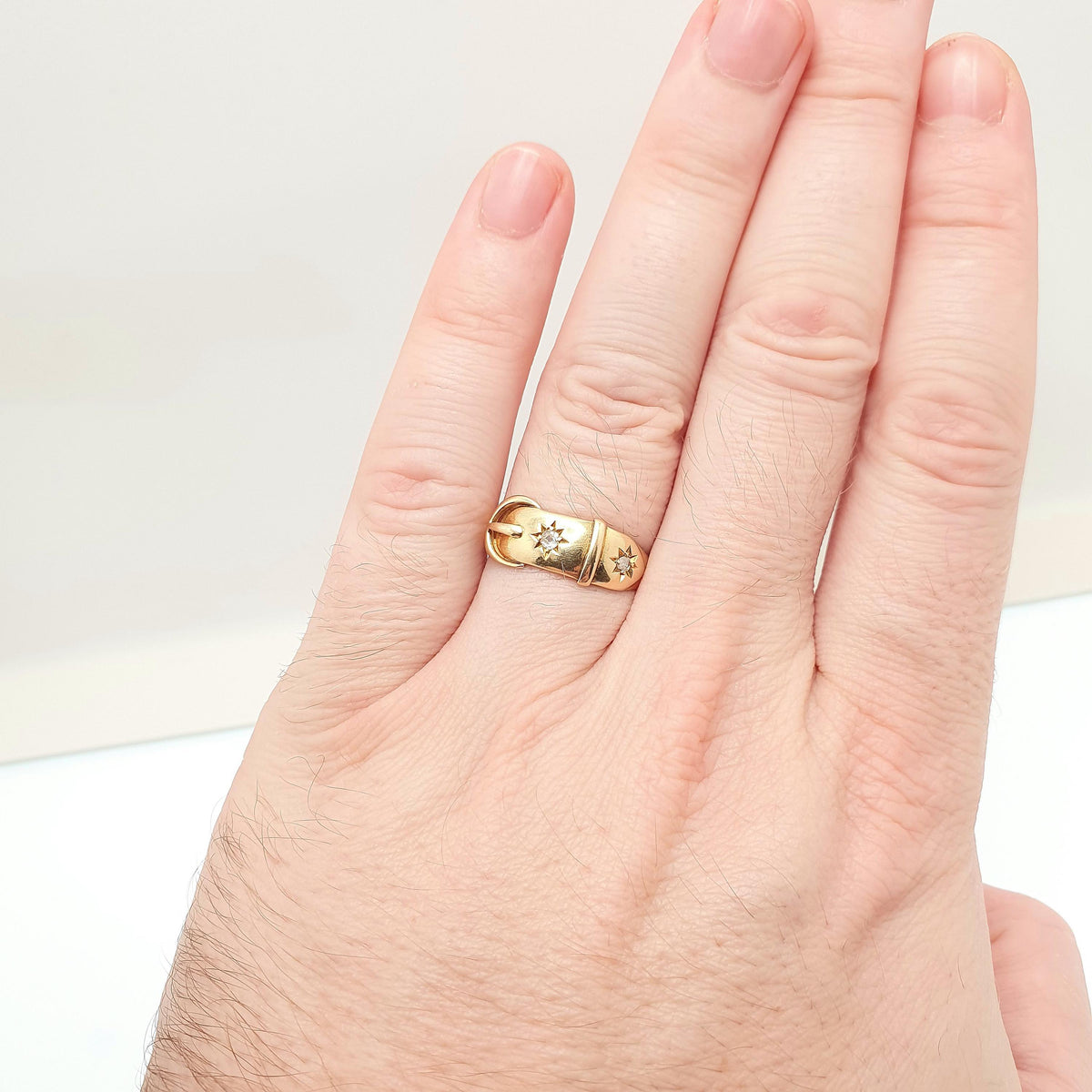 Antique 18ct Gold Belt Buckle Diamond Ring Victorian Solid 18k 18kt Yellow Star Setting 1800s Vintage Mens Womens Jewelry Jewellery