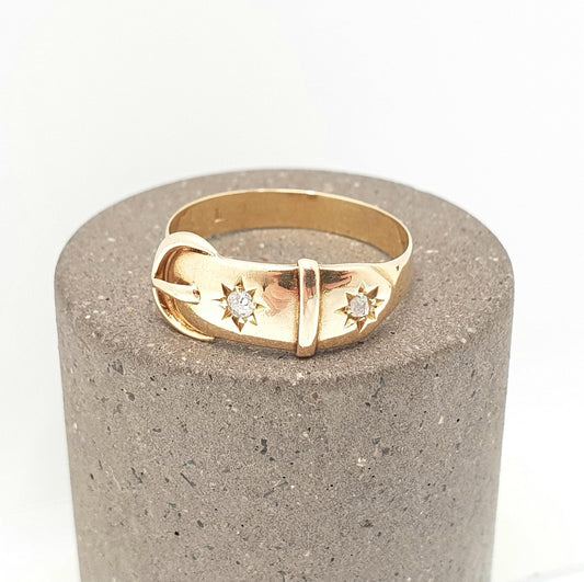Antique 18ct Gold Belt Buckle Diamond Ring Victorian Solid 18k 18kt Yellow Star Setting 1800s Vintage Mens Womens Jewelry Jewellery