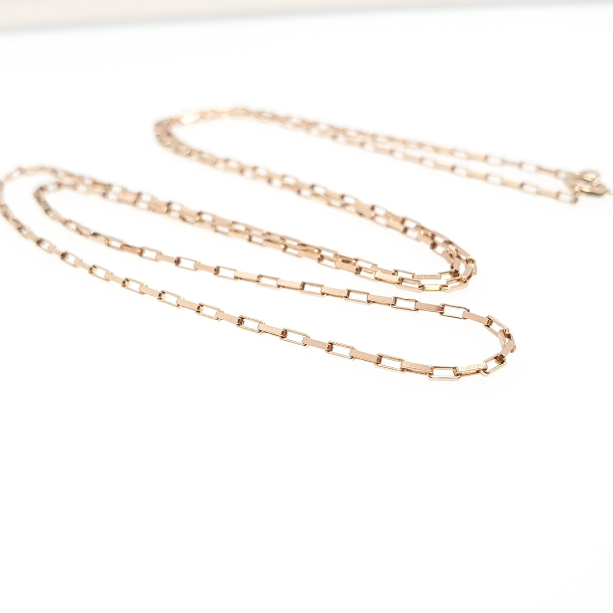 Vintage 9k 9ct Gold Chain Necklace Rectangular Box Link Long 46cm 18.1" 1.99g Solid 375 Yellow Womens Mens Jewellery Jewelry