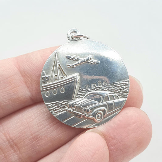 Vintage Sterling Silver GEORG JENSEN St Christopher Pendant Double Sided Necklace Car Plane Boat Retro Women’s Jewellery Jewelry