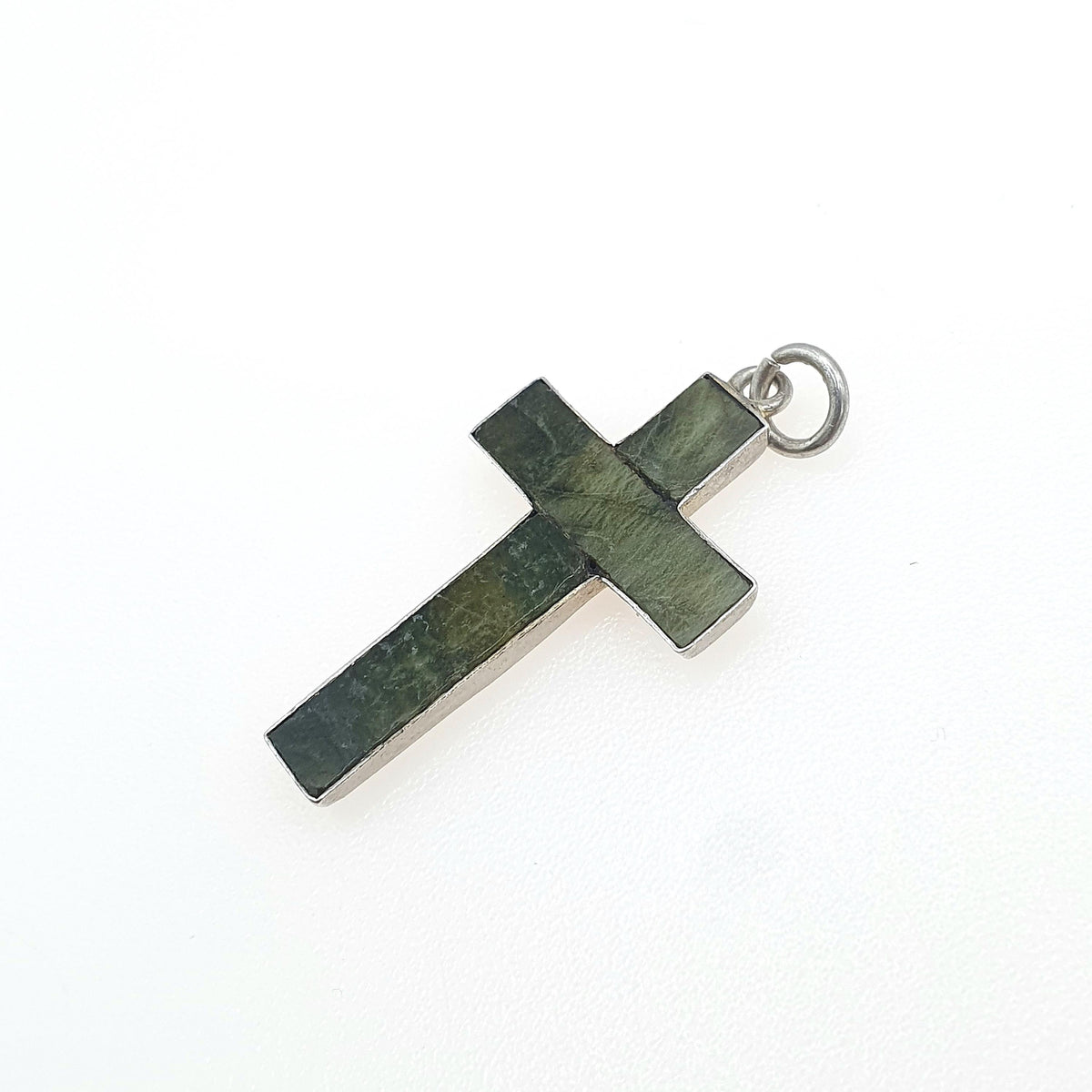 Antique Sterling Silver Connemara Marble Cross Pendant Crucifix 1900 Hallmark Vintage Necklace Celtic Jewelry Jewellery Womens Mens