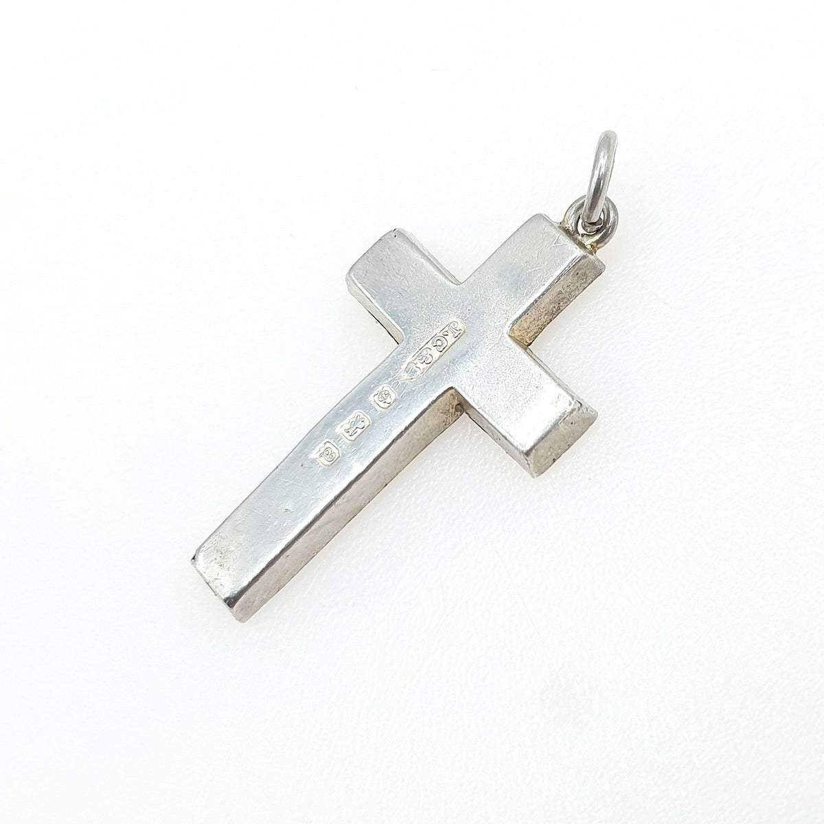 Antique Sterling Silver Connemara Marble Cross Pendant Crucifix 1900 Hallmark Vintage Necklace Celtic Jewelry Jewellery Womens Mens