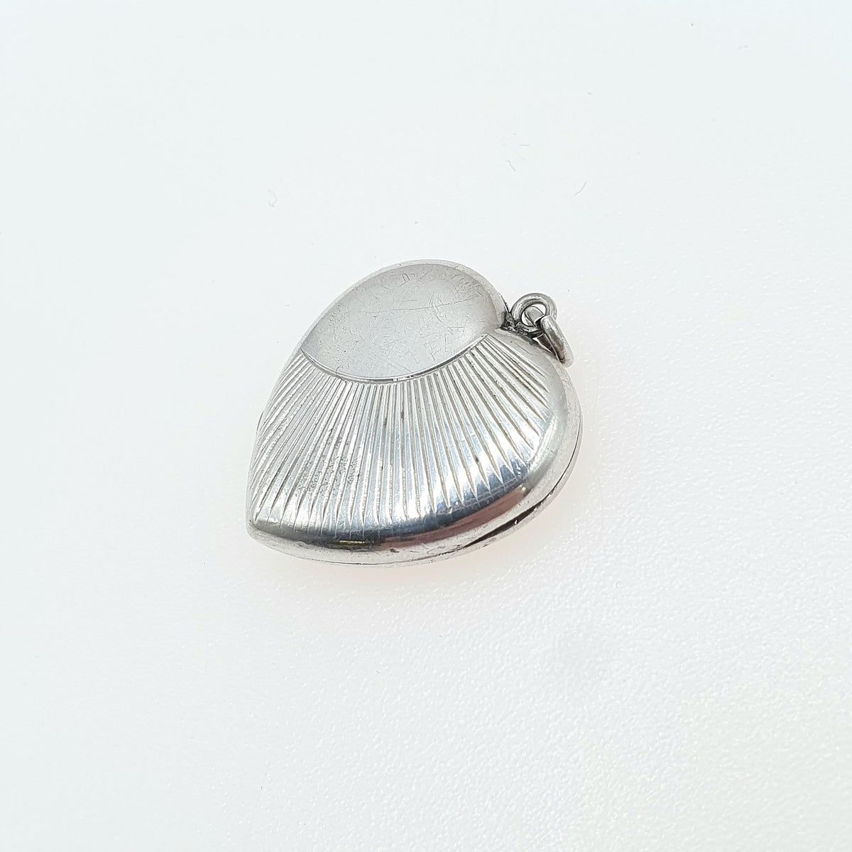 Antique Art Deco Sterling Silver Heart Locket Sunburst Pattern Pendant Necklace Vintage Womens Jewelry Jewellery