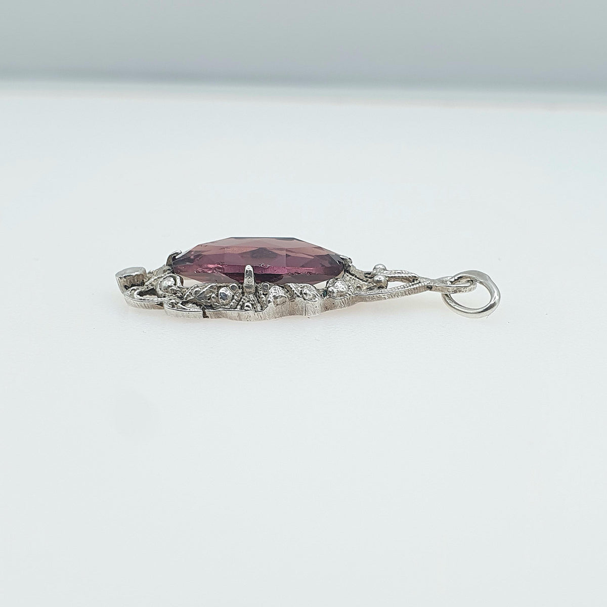 Antique Art Deco Solid Silver Amethyst Paste Pendant Necklace Vintage 1920s Purple Glass Womens Jewellery Jewelry