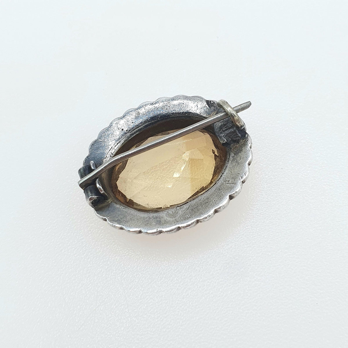 Antique Victorian Solid Silver Citrine Brooch Seed Pearl Border Genuine Gemstone Oval Cut Vintage Jewelry Jewellery