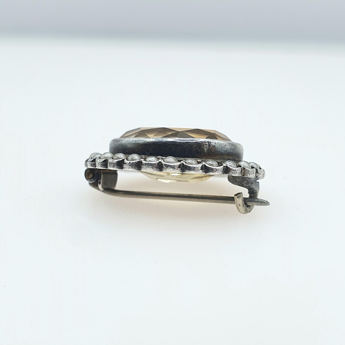 Antique Victorian Solid Silver Citrine Brooch Seed Pearl Border Genuine Gemstone Oval Cut Vintage Jewelry Jewellery