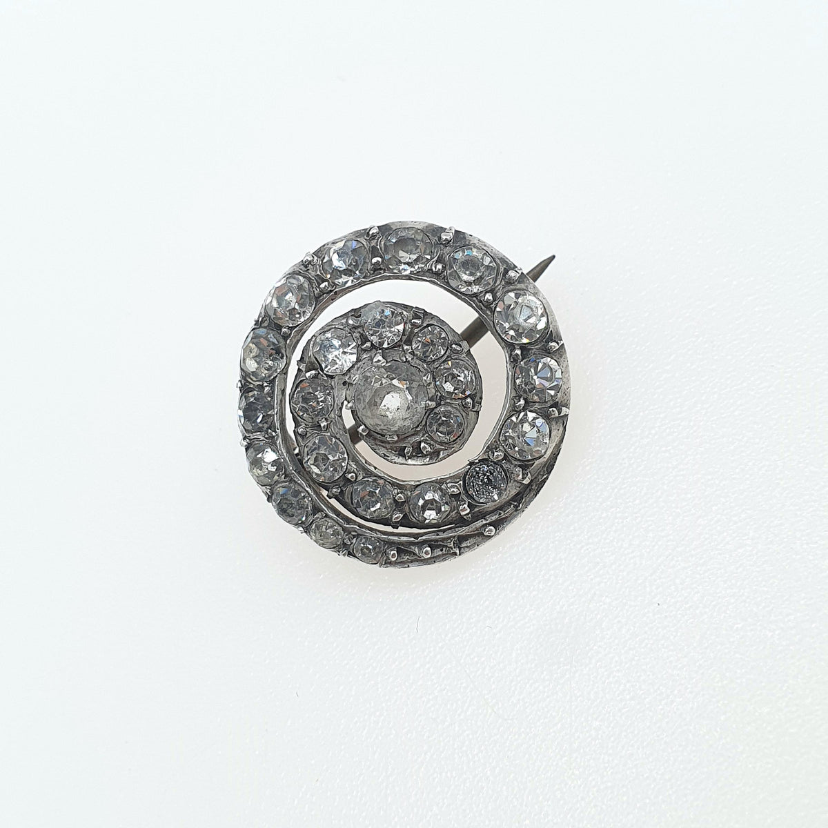 Antique Victorian Solid Silver Diamond Paste Spiral Brooch Swirl Old Cut Pastes Handmade 1800s Vintage Womens Jewelry Jewellery