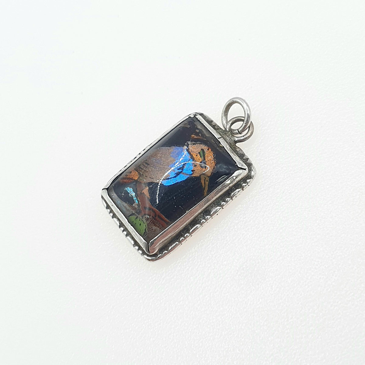 Antique Art Deco Solid Silver Butterfly Wing Bird Pendant Necklace Small Animals Birds Morpho 1920s Vintage Womens Jewelry