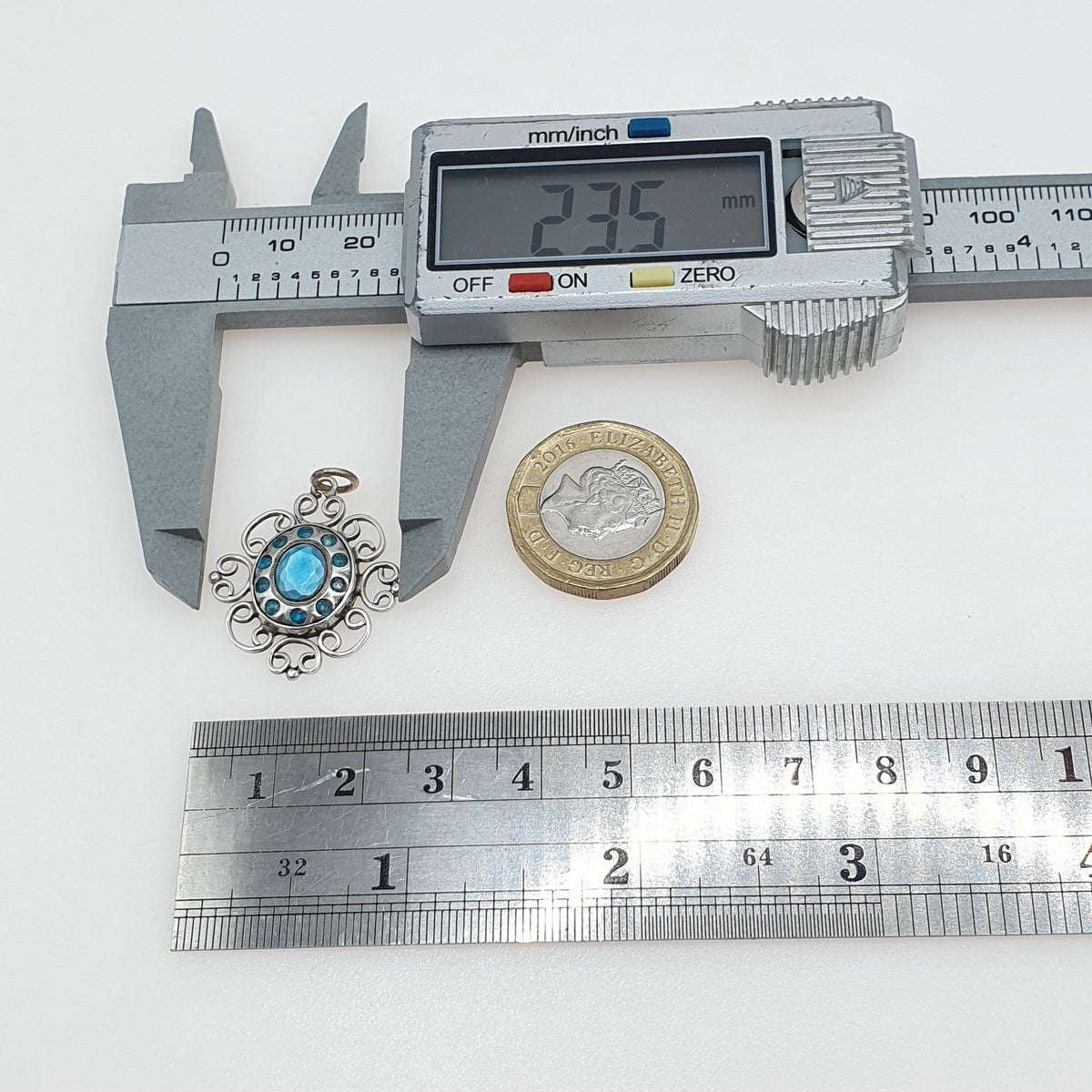 Antique Solid Silver Art Nouveau Pendant Necklace Sky Blue Enamel Handmade Hanging Womens Vintage Jewellery Jewelry
