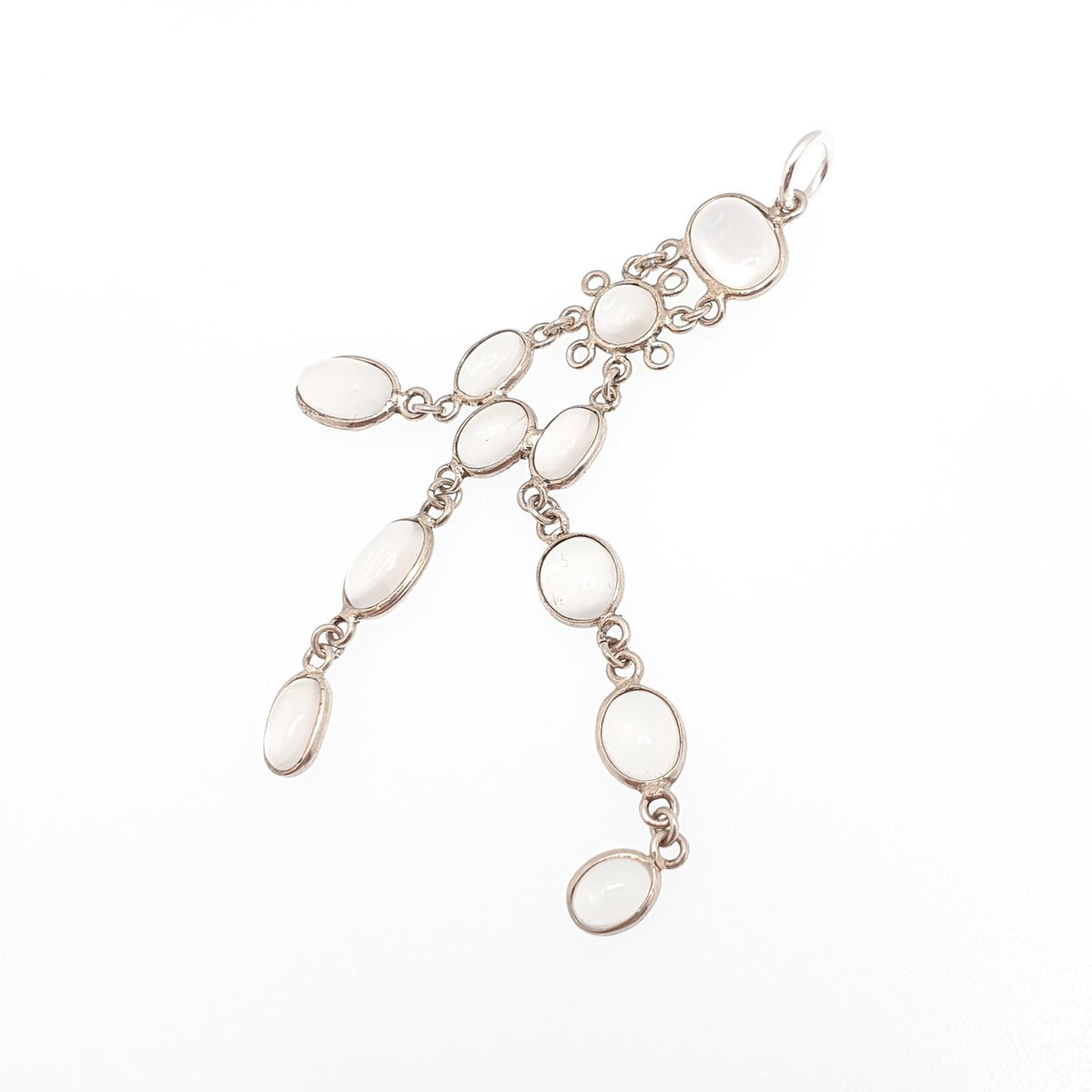 Antique Moonstone Solid Silver Necklace Pendant Tassel Hanging Drop Cabochon Cut Gemstone Adularescence Jewelry Jewellery