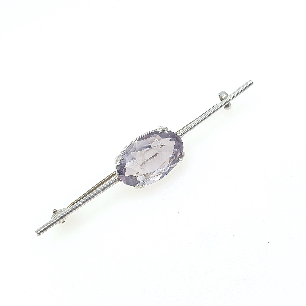 Antique Solid Silver Natural Amethyst Bar Brooch Victorian Pin Oval Cut Purple Quartz Gemstone Lilac Purple Womens Jewelry Jewellery