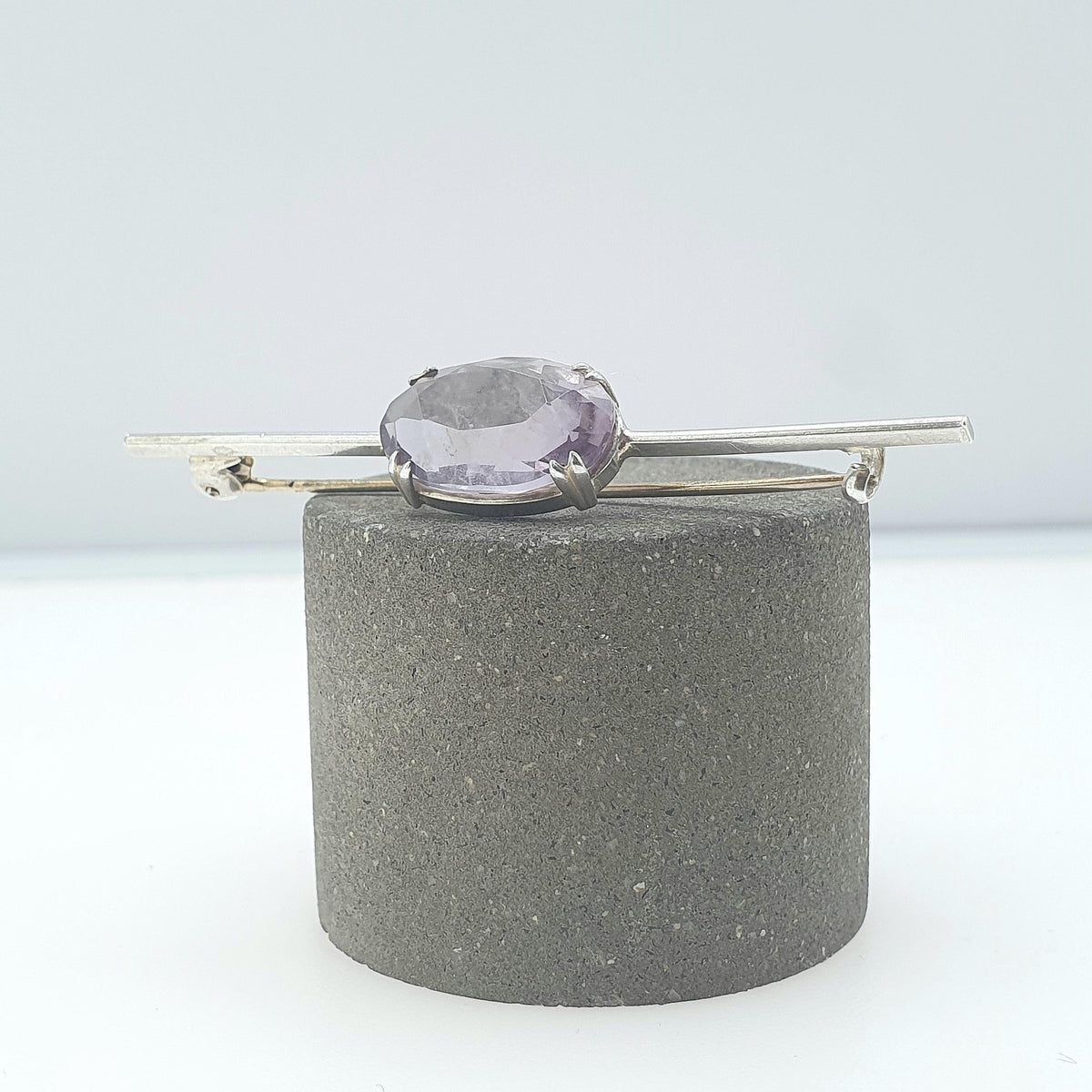 Antique Solid Silver Natural Amethyst Bar Brooch Victorian Pin Oval Cut Purple Quartz Gemstone Lilac Purple Womens Jewelry Jewellery