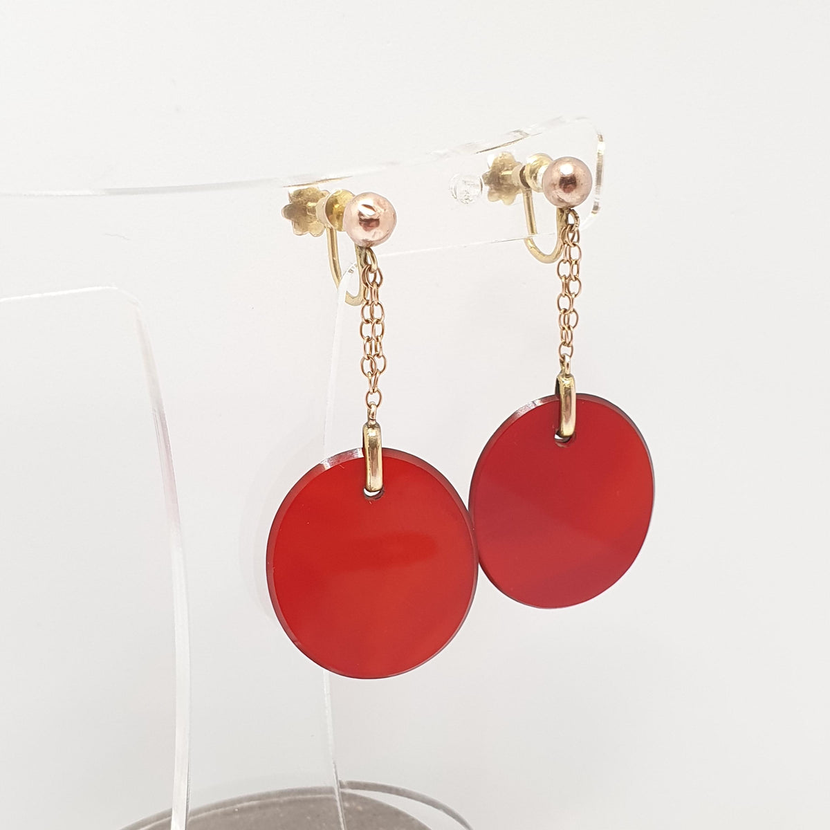 Antique 9ct 9k Gold Carnelian Drop Earrings Oval Gemstone Edwardian Solid 375 Screw Back Agate Red Orange Hanging Jewellery Jewelry