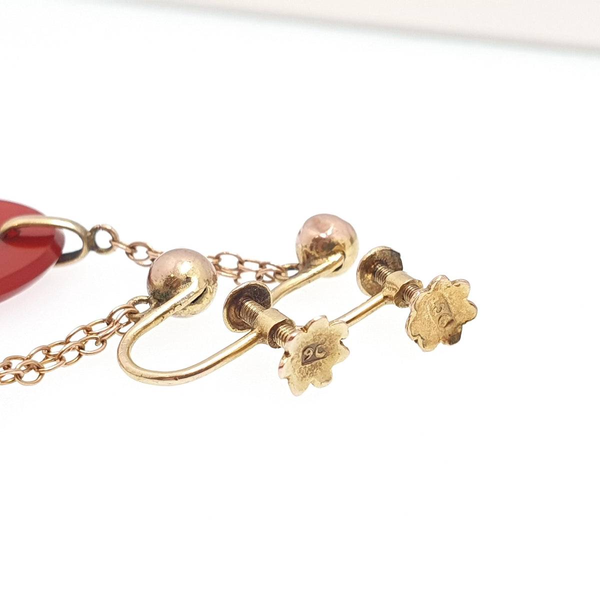 Antique 9ct 9k Gold Carnelian Drop Earrings Oval Gemstone Edwardian Solid 375 Screw Back Agate Red Orange Hanging Jewellery Jewelry