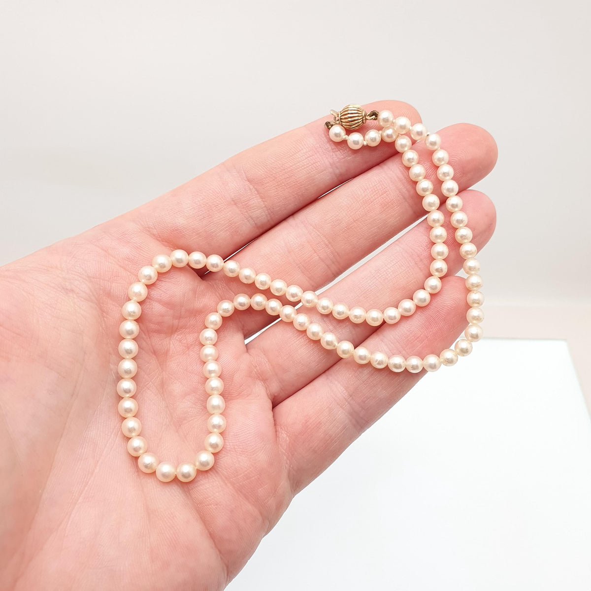 Vintage 9ct Gold Cultured Pearl Necklace Solid 9k 375 Choker Bead Ball 37cm 14.5" 9.14g Genuine Real Pearls Ladies Womens Jewelry Jewellery