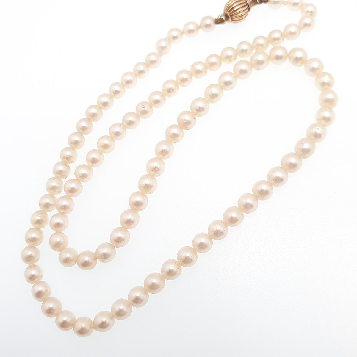 Vintage 9ct Gold Cultured Pearl Necklace Solid 9k 375 Choker Bead Ball 37cm 14.5" 9.14g Genuine Real Pearls Ladies Womens Jewelry Jewellery
