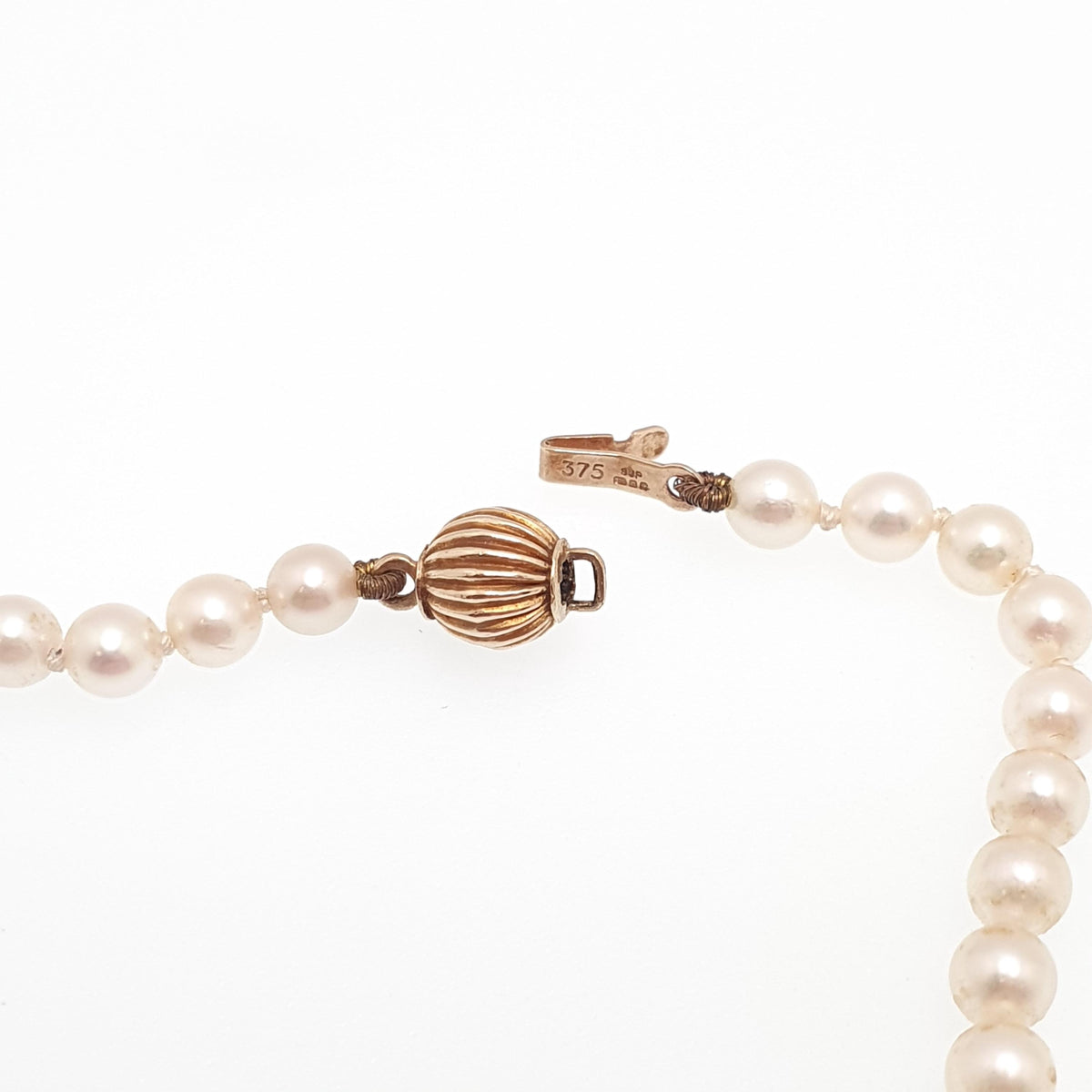 Vintage 9ct Gold Cultured Pearl Necklace Solid 9k 375 Choker Bead Ball 37cm 14.5" 9.14g Genuine Real Pearls Ladies Womens Jewelry Jewellery