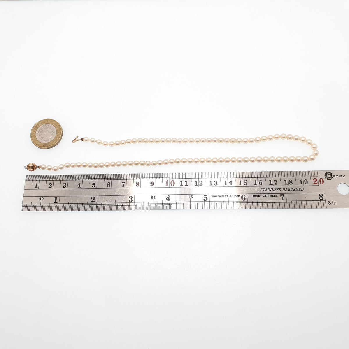 Vintage 9ct Gold Cultured Pearl Necklace Solid 9k 375 Choker Bead Ball 37cm 14.5" 9.14g Genuine Real Pearls Ladies Womens Jewelry Jewellery