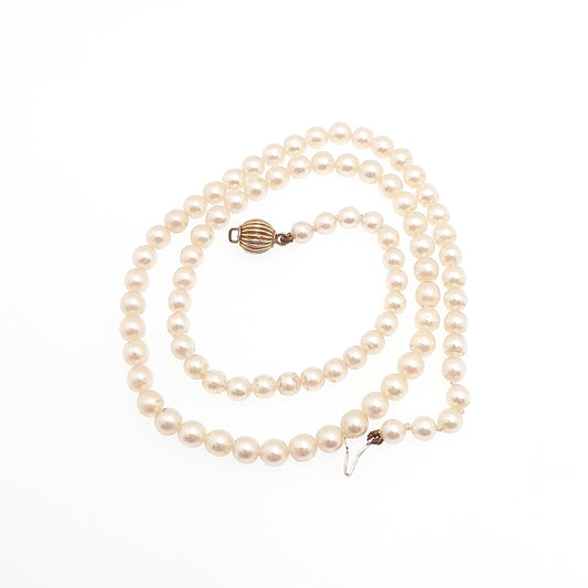 Vintage 9ct Gold Cultured Pearl Necklace Solid 9k 375 Choker Bead Ball 37cm 14.5" 9.14g Genuine Real Pearls Ladies Womens Jewelry Jewellery