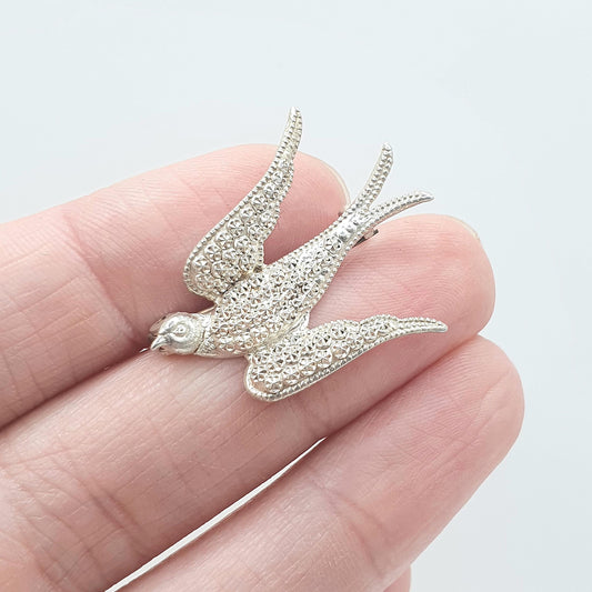 Antique Solid Silver Swallow Bird Brooch Victorian Sweetheart Pastry Cutter Birds Cute Swallow Swift Gift Rare Pin Vintage Jewelry Jewellery