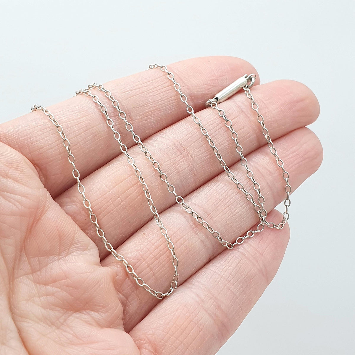 Antique Solid Silver Cable Link Chain Necklace Victorian Trace Links Barrel Clasp 46cm 18.1” 1.73g Jewelry Jewellery Womens Unisex